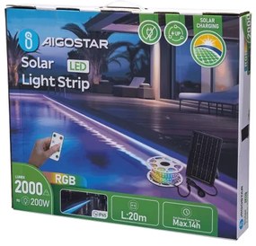 Aigostar - LED RGB Striscia solare dimmerabile LED/20W/3,2V 20 m IP65 + +TC
