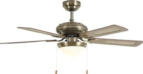 Ventilatore da soffitto ottone con stampa legno e rattan 105 cm con interruttore a tirante - Mistral Majas