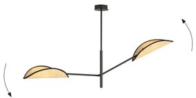 Lampadario 2 Luci Eridano In Acciao Nero E Rattan Con Bracci Mobili