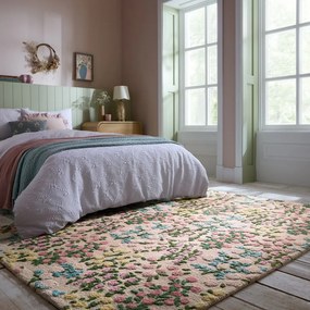 Tappeto color crema in lana tessuto a mano 200x290 cm Emilia Floral – Flair Rugs