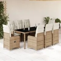 Set da Bistr da Giardino 9 pz con Cuscini Beige in Polyrattan 3277102