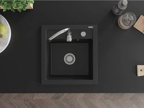 Mexen Vito lavello in granito a 1 vasca 520 x 490 mm, nero, sifone cromato - 6503521000-77