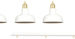 Lampadario Industrial 3 Luci Kubera In Acciaio Bianco Con Elementi In Oro