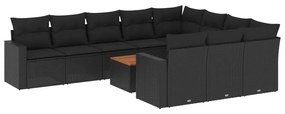 Set divani da giardino 11 pz con cuscini in polyrattan nero