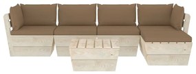 Set divani da giardino su pallet 6 pz con cuscini legno abete