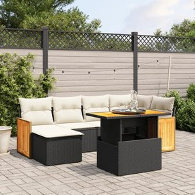 Set divani da giardino con cuscini 7pz nero polyrattan