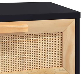 Tavolo Consolle Nero 80x30x75cm Massello Pino e Rattan Naturale