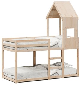 Letto A Castello Con Tetto 75x190 Cm İn Legno Massello Di Pino /