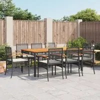 Set da Pranzo da Giardino 9 pz con Cuscini Nero in Polyrattan 3213565