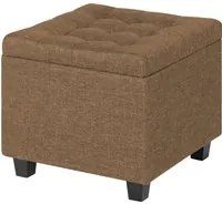 Pouf Poggiapiedi Cubico XXL Con Contenitore Integrato Cubo Imbottito Lino 45Cm Piedini legno Panca Moderna Cassapanca Soggiorno Panchina Ingresso Scarpiera Sgabello Grande - Tortora