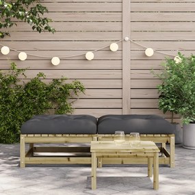 Poggiapiedi giardino con cuscini 2pz legno impregnato di pino