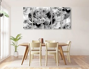Quadri 5 pezzi – Peonie in bianco e nero