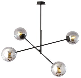 Lampadario 4 Luci Linear In Acciao Nero Con Bracci Regolabili E Vetro Fumè