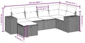 Set divano da giardino 6 pz con cuscini nero in polyrattan