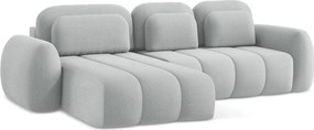 Divano angolare grigio chiaro allungabile/con contenitore (con penisola a sinistra/con chaise lounge) con rivestimento in bouclé Pele – Makamii