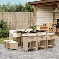 Set da Pranzo da Giardino 11 pz con Cuscini Beige in Polyrattan 3211150