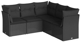 Set Divani da Giardino 5 pz con Cuscini in Polyrattan Nero