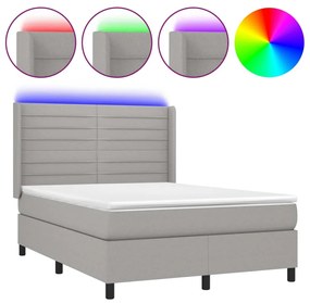 Letto a molle materasso e led grigio chiaro 140x200 cm tessuto