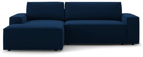 Divano angolare blu scuro allungabile/con contenitore (con penisola a sinistra/con chaise lounge) con rivestimento in velluto Jodie – Micadoni