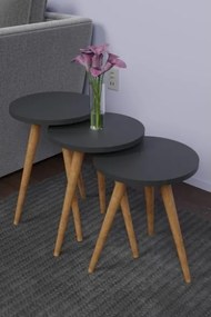 Set 3 Tavolini Decorativi Da Salotto Gambe Legno Aphrodite Antracite