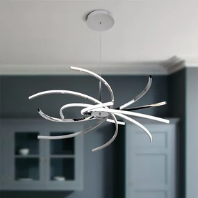 Lampadario LED design Elettra cromo Ø98cm, luce naturale 6400 lumen, NOVECENTO