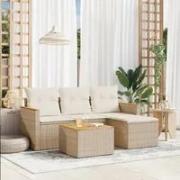 Set Divano da Giardino 5 pz con Cuscini Beige in Polyrattan 3225911