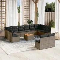 Set Divani da Giardino 13 pz con Cuscini Grigio in Polyrattan 3223897