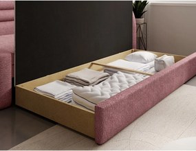 Divano rosa allungabile/con contenitore con penisola a destra e rivestimento in ciniglia 223 cm Fabillo – ELTAP