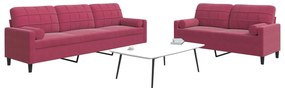 Set Di Divani 2 Pz Con Cuscini E Rinforzi Rosso Vino İn Velluto /