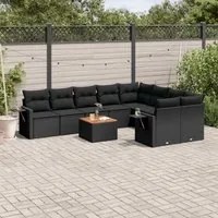 Set Divani da Giardino 10pz con Cuscini in Polyrattan Nero 3224718