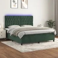 Letto a Molle con Materasso e LED Verde Scuro 180x200cm Velluto 3136320