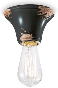 Plafoniera Vintage Tonda Media Ceramica Nera 1 Luce E14