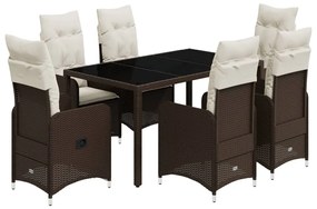 Set bistrò da giardino 7 pz con cuscini in polyrattan marrone