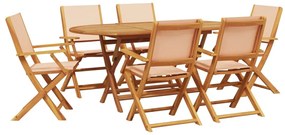 Set pranzo da giardino 7 pz beige in tessuto e legno massello