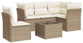 Set divano da giardino 6 pz con cuscini beige in polyrattan