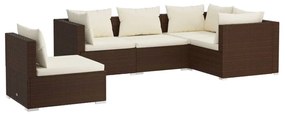 Set divani da giardino con cuscini 5 pz in polyrattan marrone