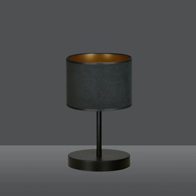 Lampada Da Tavolo 1 Luce Ganesha In Acciaio Nero E Paralume In Tessuto Nero