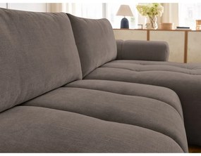 Divano angolare grigio tortora allungabile e con contenitore (penisola a destra/chaise lounge) con rivestimento in ciniglia Fuji – Bobochic Paris