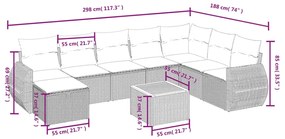 Set divano da giardino 9 pz con cuscini beige misto polyrattan