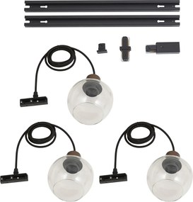 Modern railsysteem zwart met 3 hanglampen brons 1-fase - Iconic Lava