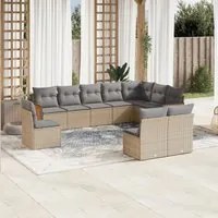 Set Divano da Giardino 10 pz con Cuscini Beige in Polyrattan 3227753