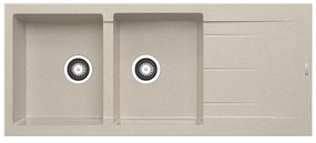 Lavello integrato 2 vasche in granito beige DELINIA Alazia L 50 x L 116 cm