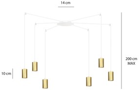 Sospensione A Ragno In Acciaio Bianco E Oro 6 Luci Tracker Con Cavo 3 Metri