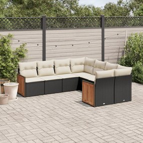 Set divani da giardino con cuscini 8 pz nero in polyrattan