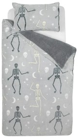 Biancheria da letto per bambini con effetto fosforescente grigia in micropile per letto matrimoniale 200x200 cm Halloween Skeleton – Catherine Lansfield