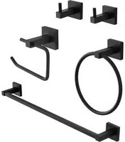 Set accessori a muro 5 pezzi in acciaio nero opaco e viti incluse Levante