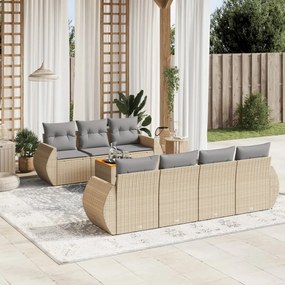 Set divano da giardino 8 pz con cuscini beige in polyrattan