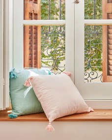 Kave Home - Fodera cuscino Eirenne in cotone e lino rosa 45 x 45 cm