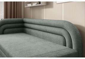 Divano verde allungabile/con contenitore con penisola a sinistra e rivestimento in ciniglia 223 cm Fabillo – ELTAP