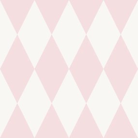 Carta da parati Rombi bianco e rosa, 53 cm x 10.05 m